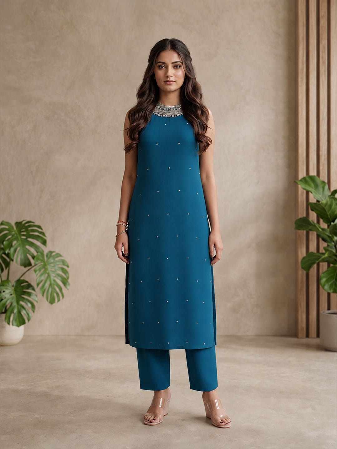 Starlight Teal Straight-Cut women's kurta