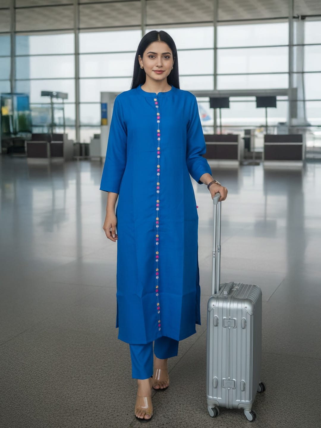 Blue Kurta Set with Embroidery