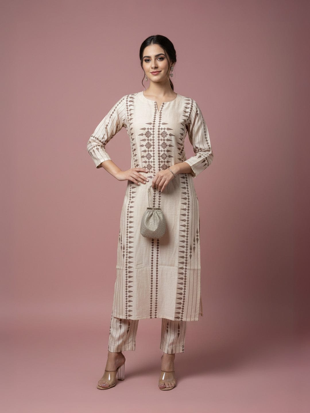 Pristine Ivory Kurta with Minimalist Brown Pop