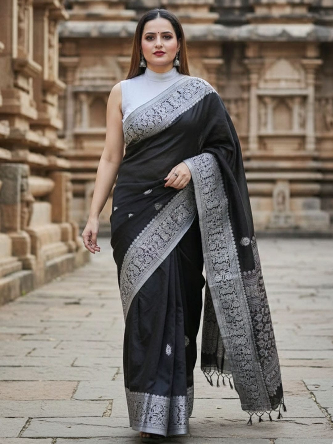 Ethnic Motifs Silk Cotton Handloom Banarasi Saree