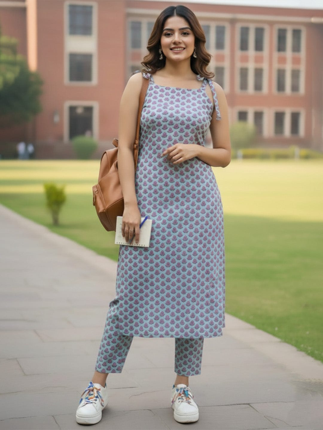 Floral Print Cotton Kurta Set with printed Dupatta