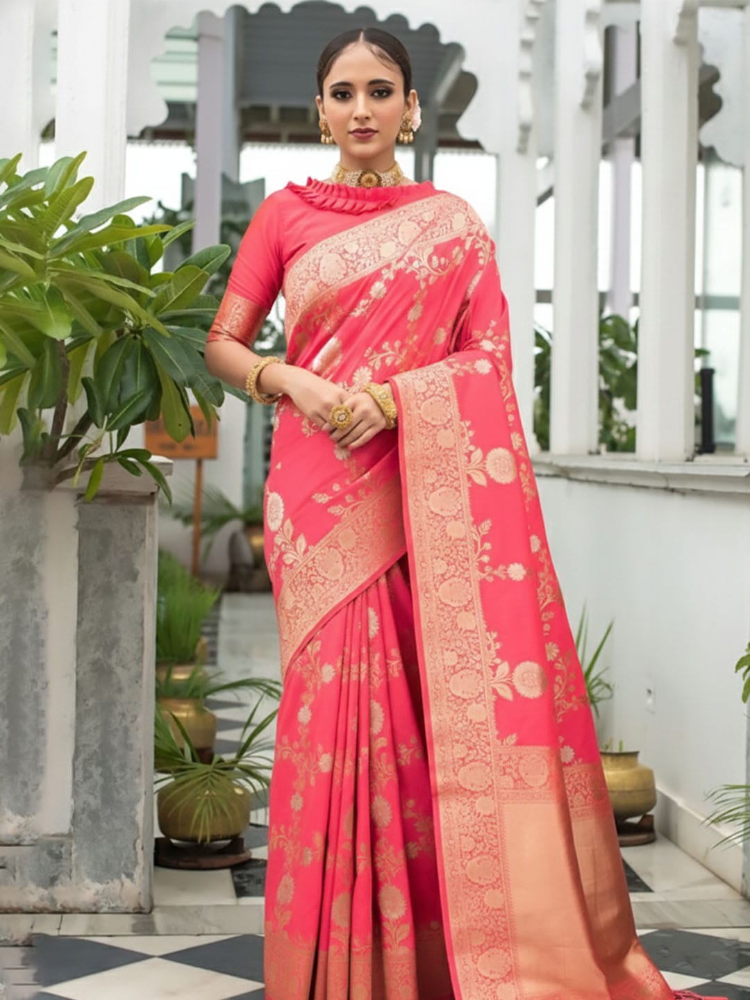 Ethnic Motifs Silk Cotton Handloom Banarasi Saree