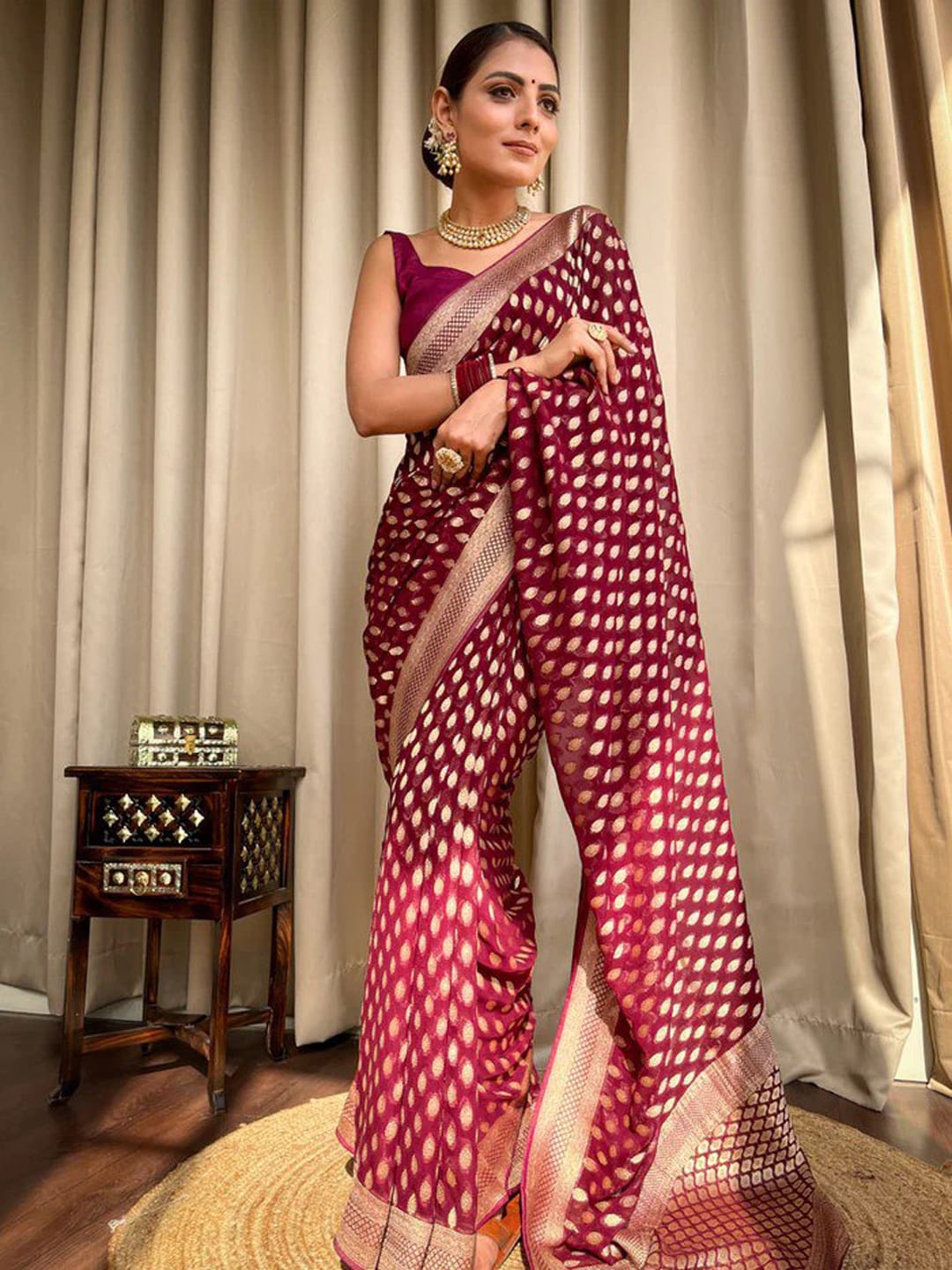Ethnic Motifs Silk Cotton Handloom Banarasi Saree