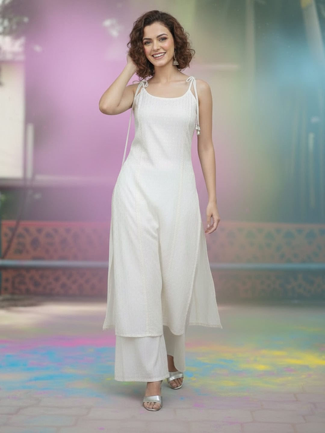 Sleeveless Sharara Suit in Off-White