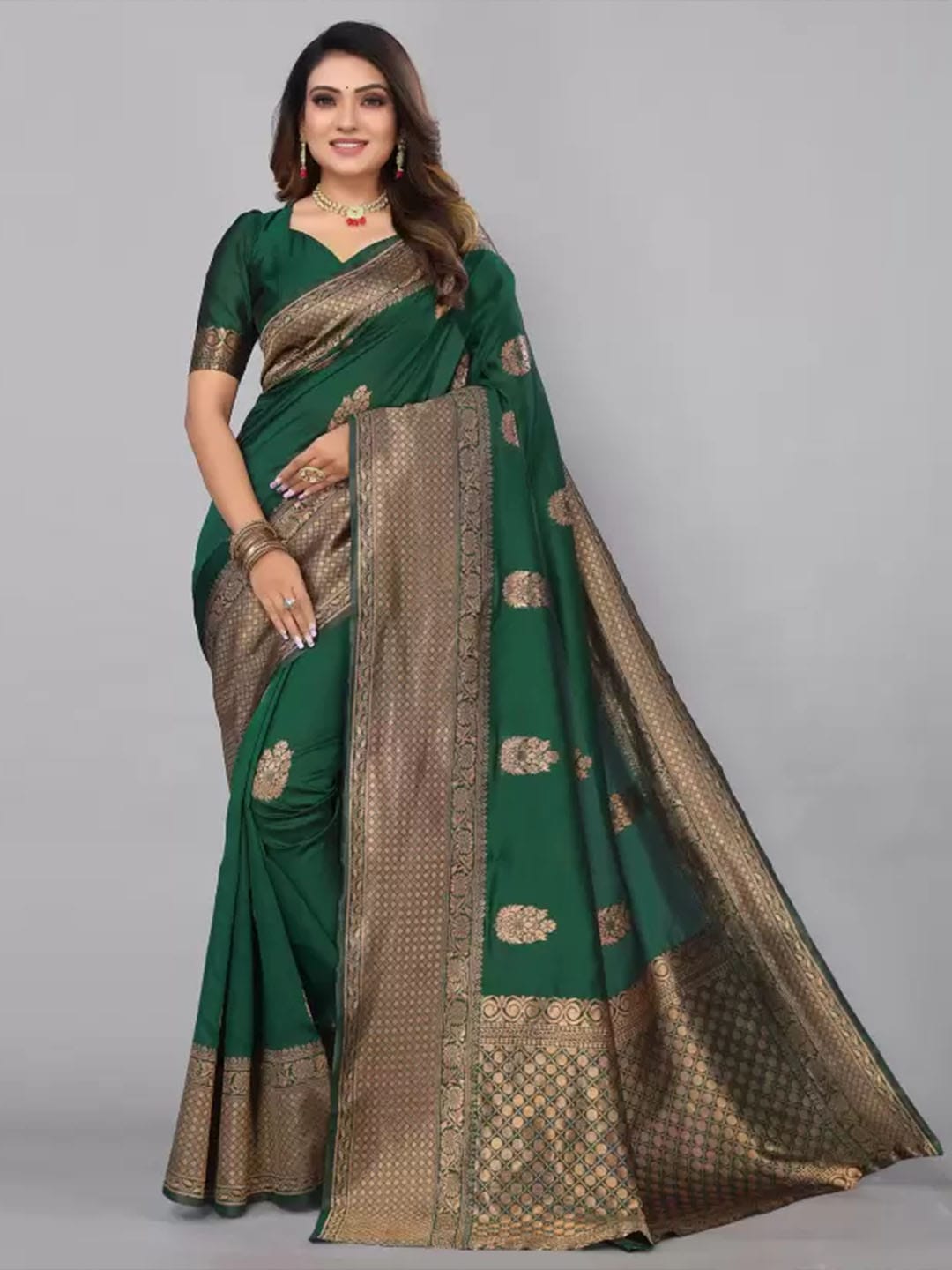 Ethnic Motifs Silk Cotton Handloom Banarasi Saree