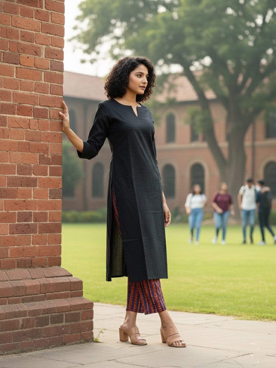 Black Hand-Printed Ethnic Kurta Set in Breathable Cotton