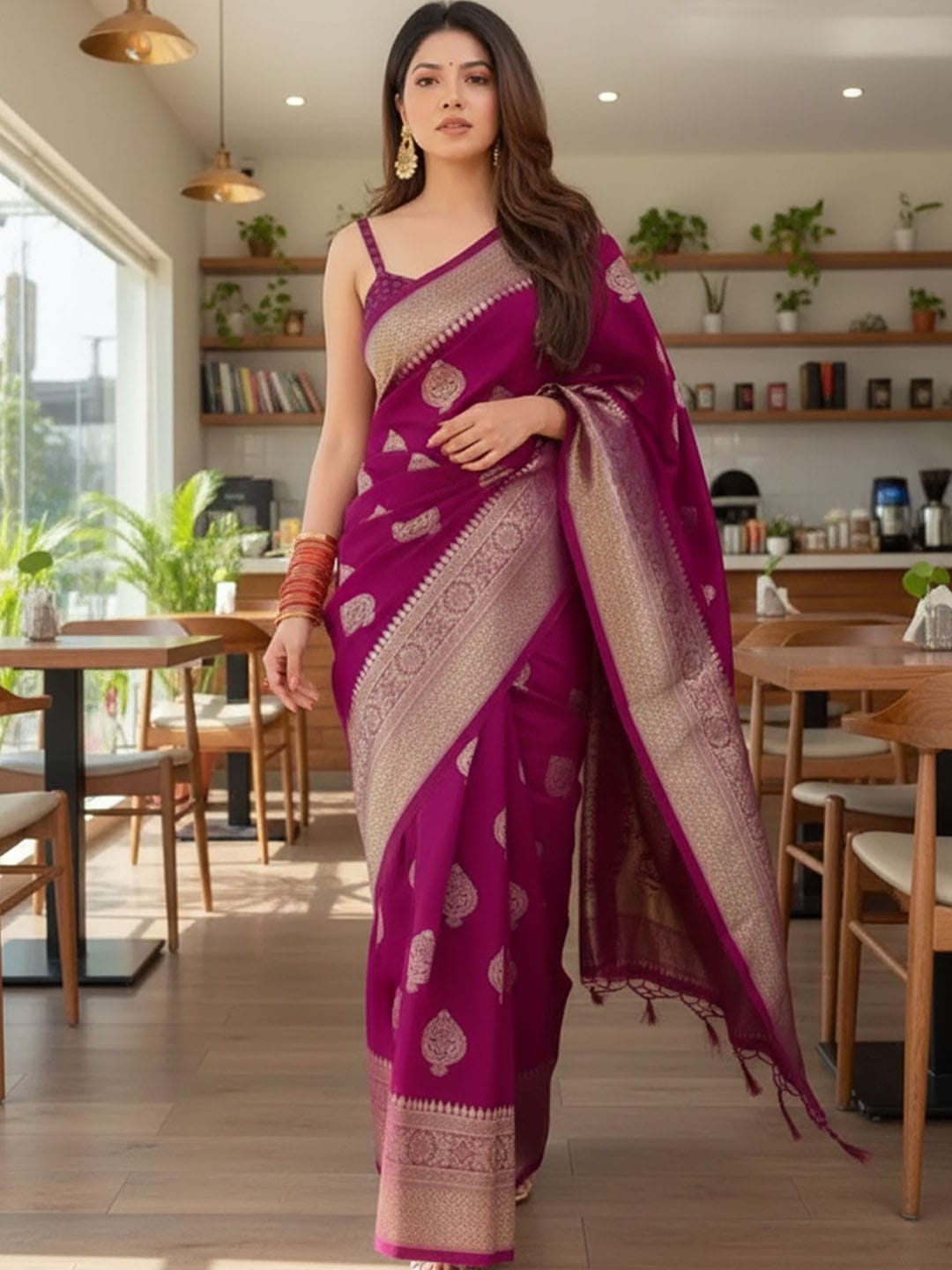 Ethnic Motifs Silk Cotton Handloom Banarasi Saree