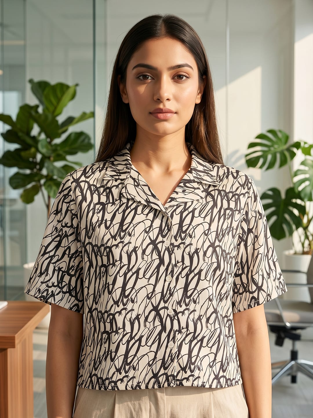White Coloured Short Sleeves Shirt Collar Top