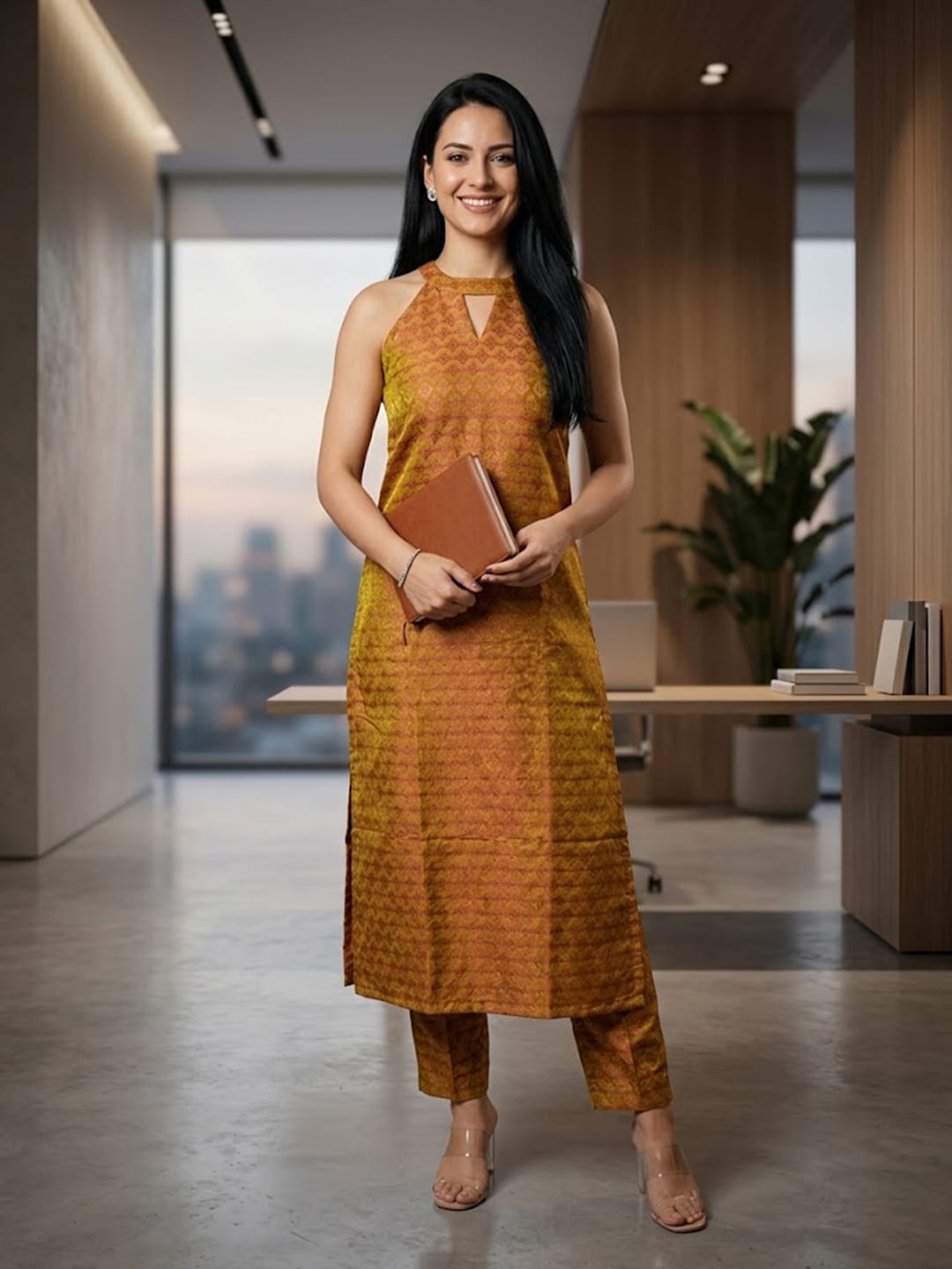 Textured Copper Kurta Set