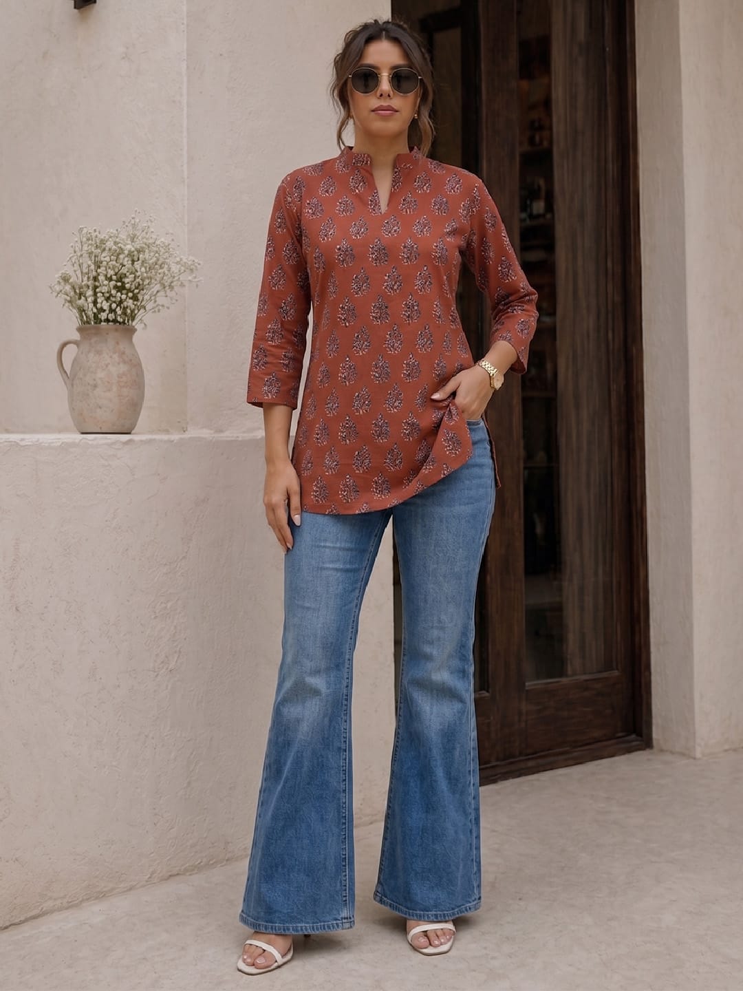 Rust Ajrakh Women's Kurta