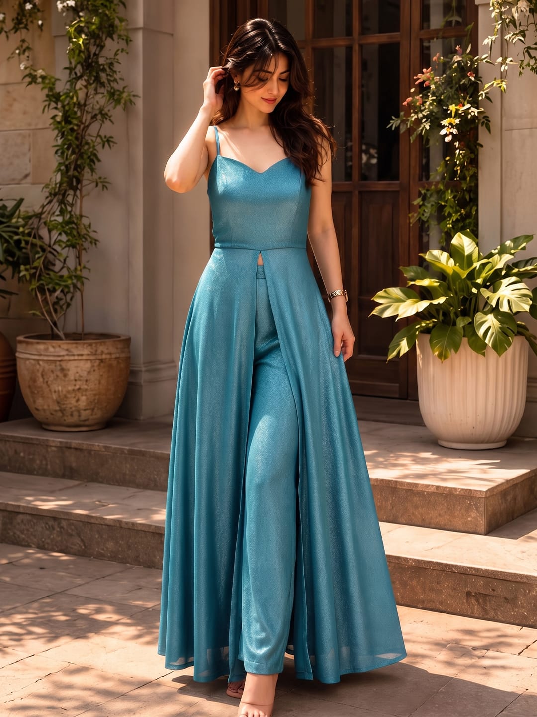 Elegant Teal Kurta Set With Trousers