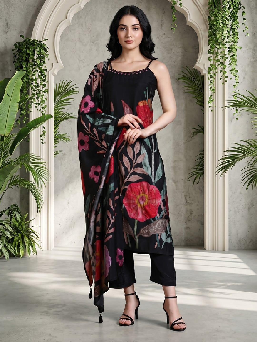Bold Floral Printed Kurta with Trouser & Dupatta