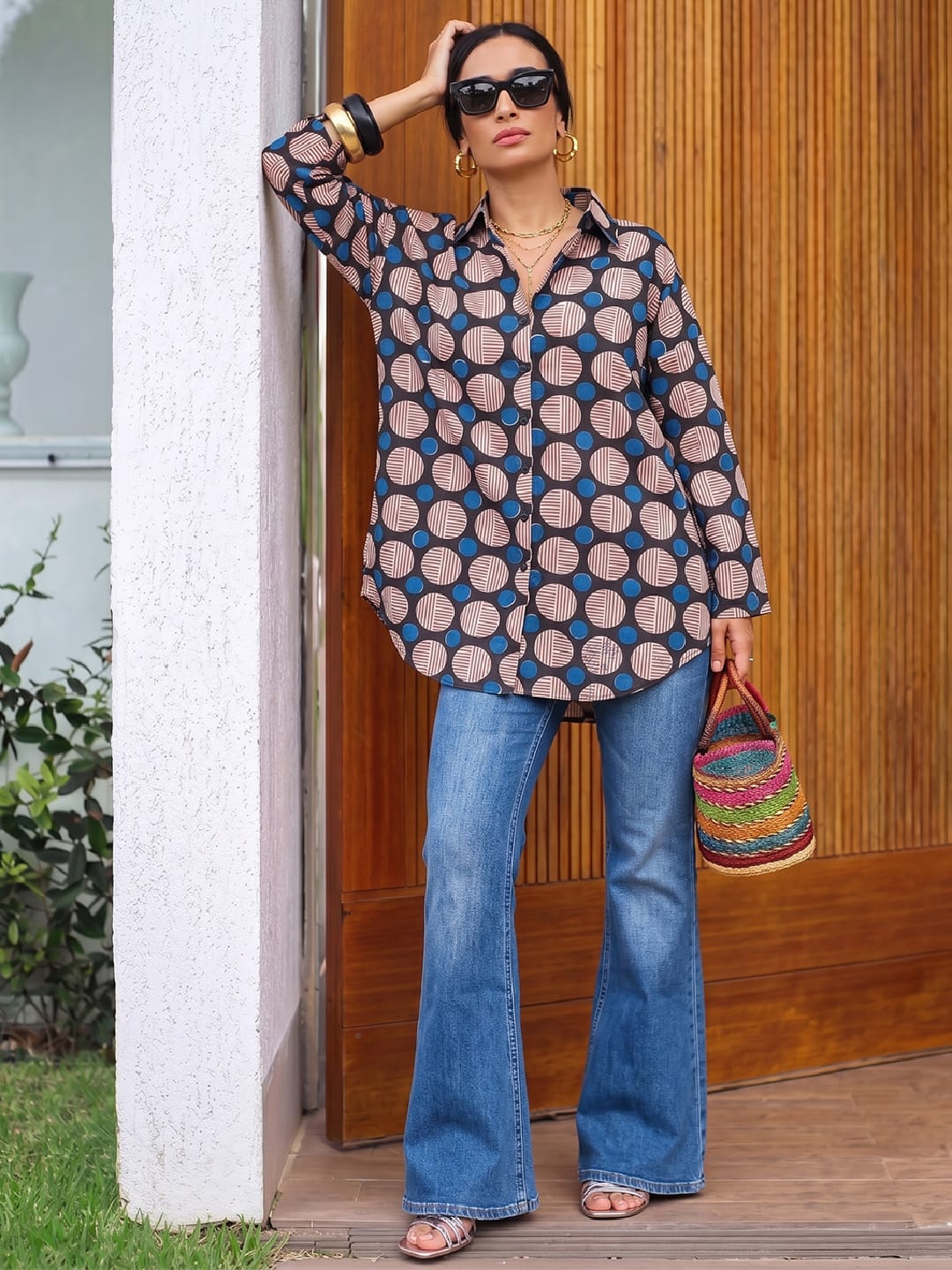 The Kurti Collection Women's geometric printed long shirt