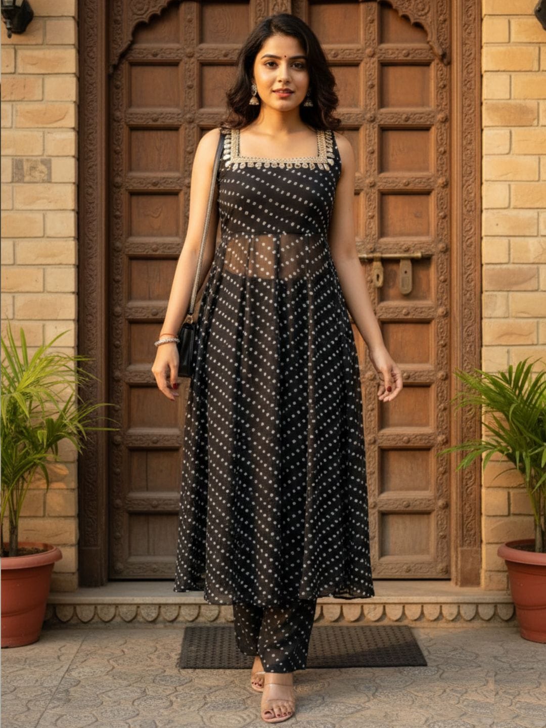 Sheer Layered Bandhani Set
