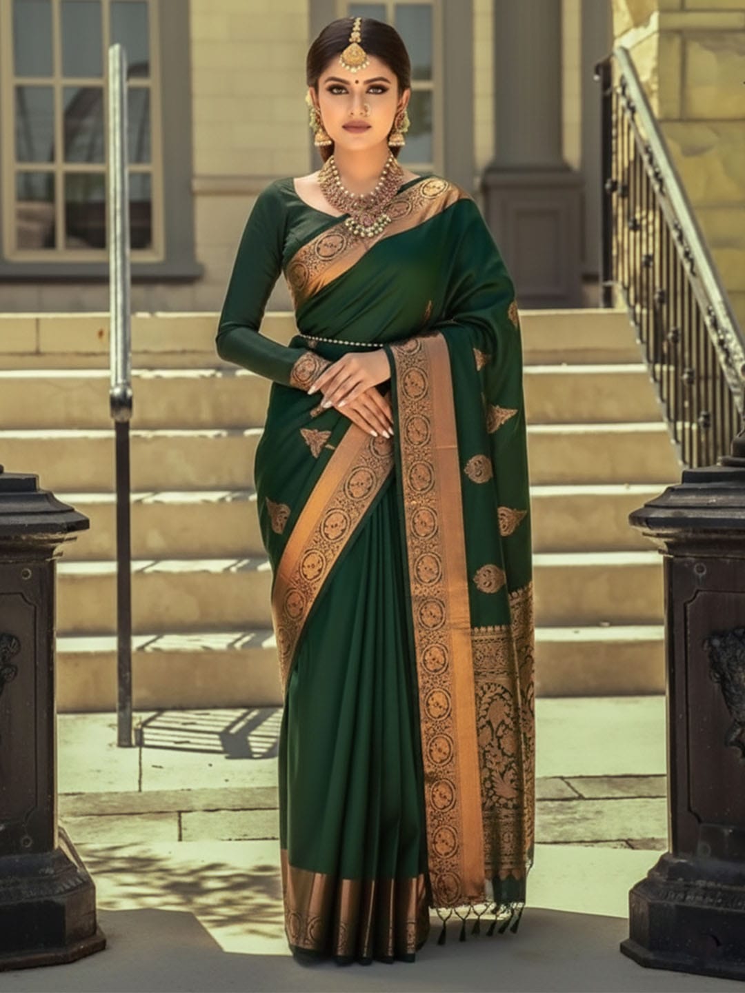Ethnic Motifs Silk Cotton Handloom Banarasi Saree