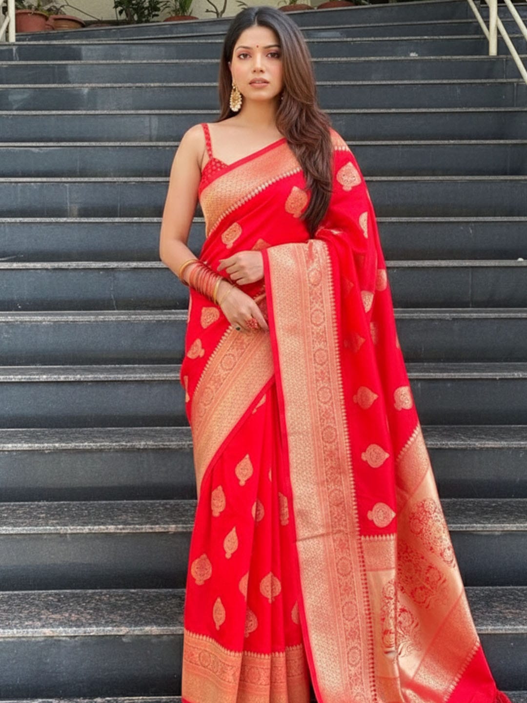 Ethnic Motifs Silk Cotton Handloom Banarasi Saree