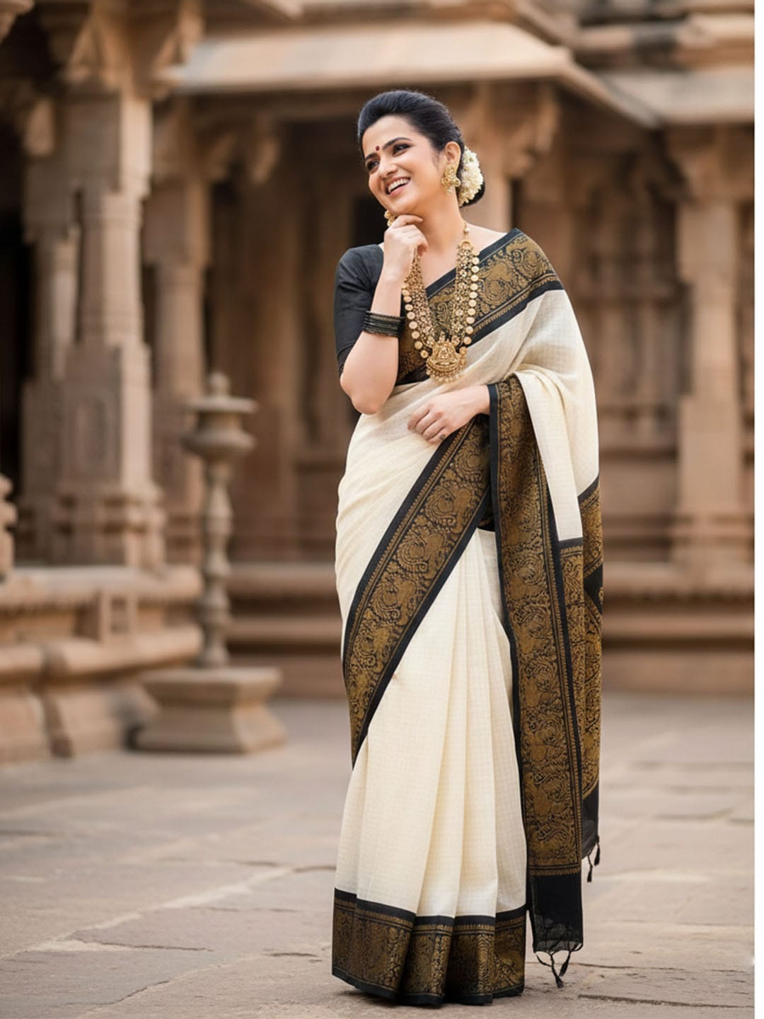 Ethnic Motifs Silk Cotton Handloom Banarasi Saree