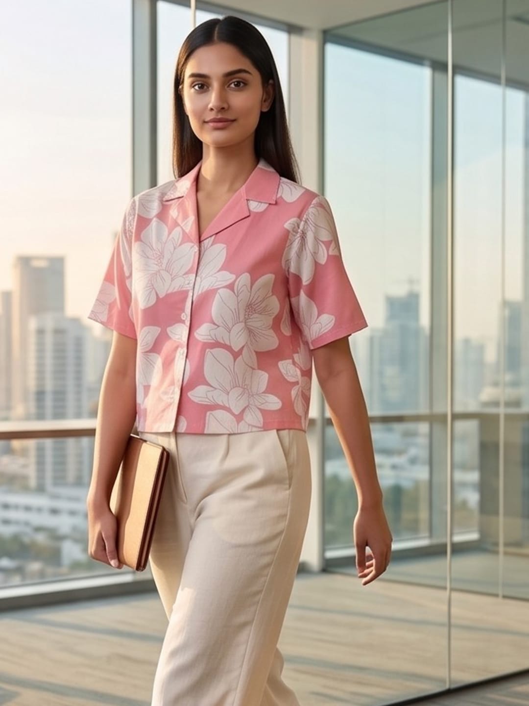White Coloured Short Sleeves Shirt Collar Top