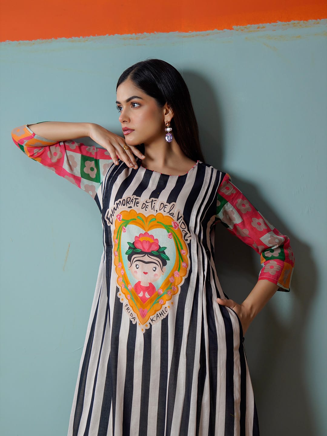Vibrant Botanical Midnight Kurta