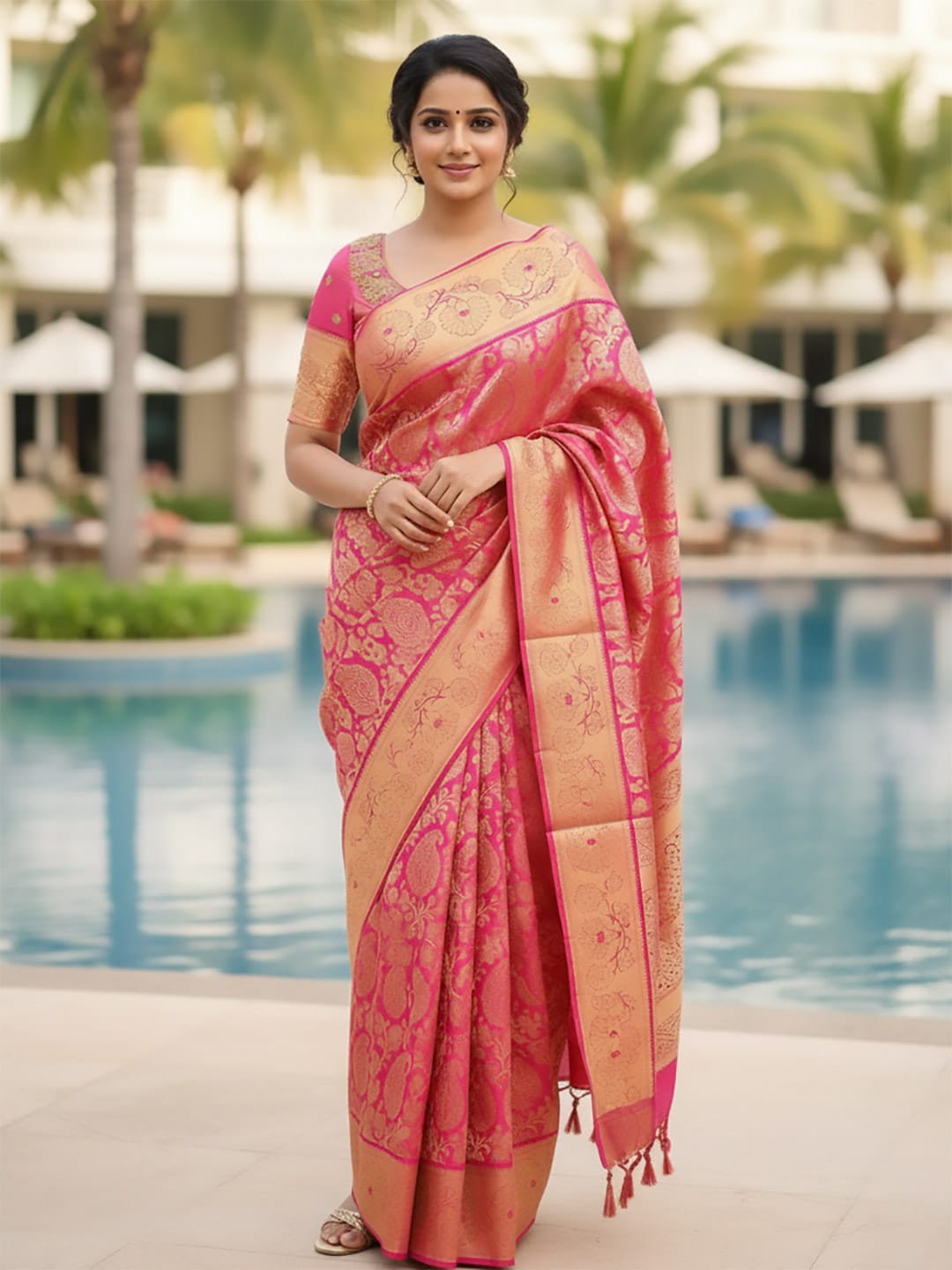 Ethnic Motifs Silk Cotton Handloom Banarasi Saree