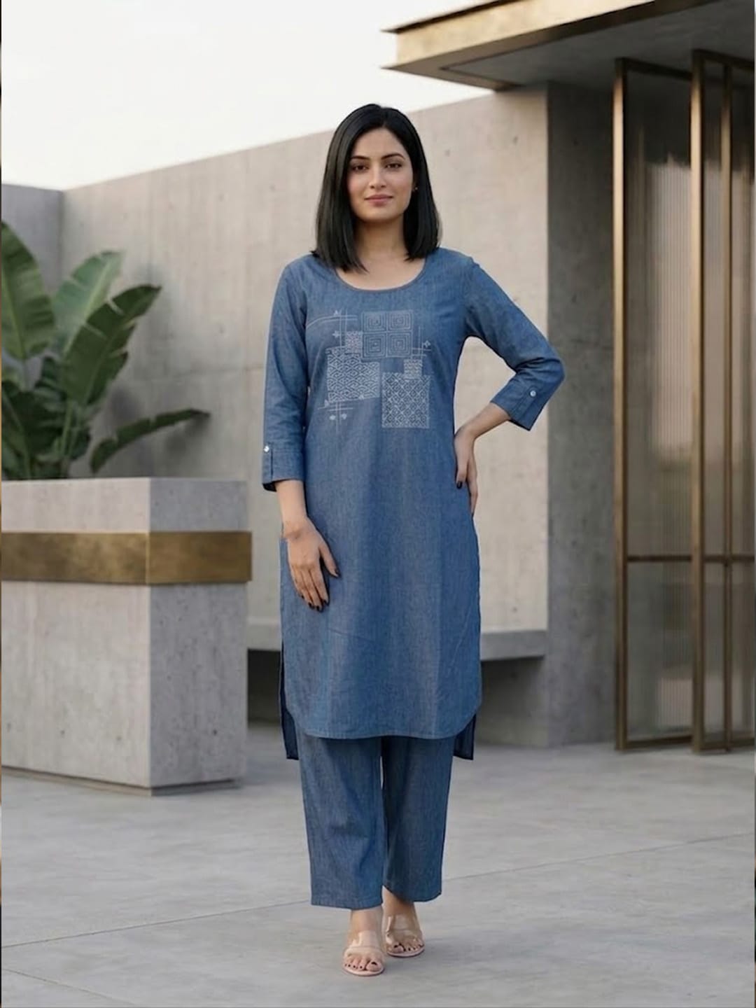 The Indigo Bloom kurta Set in Denim