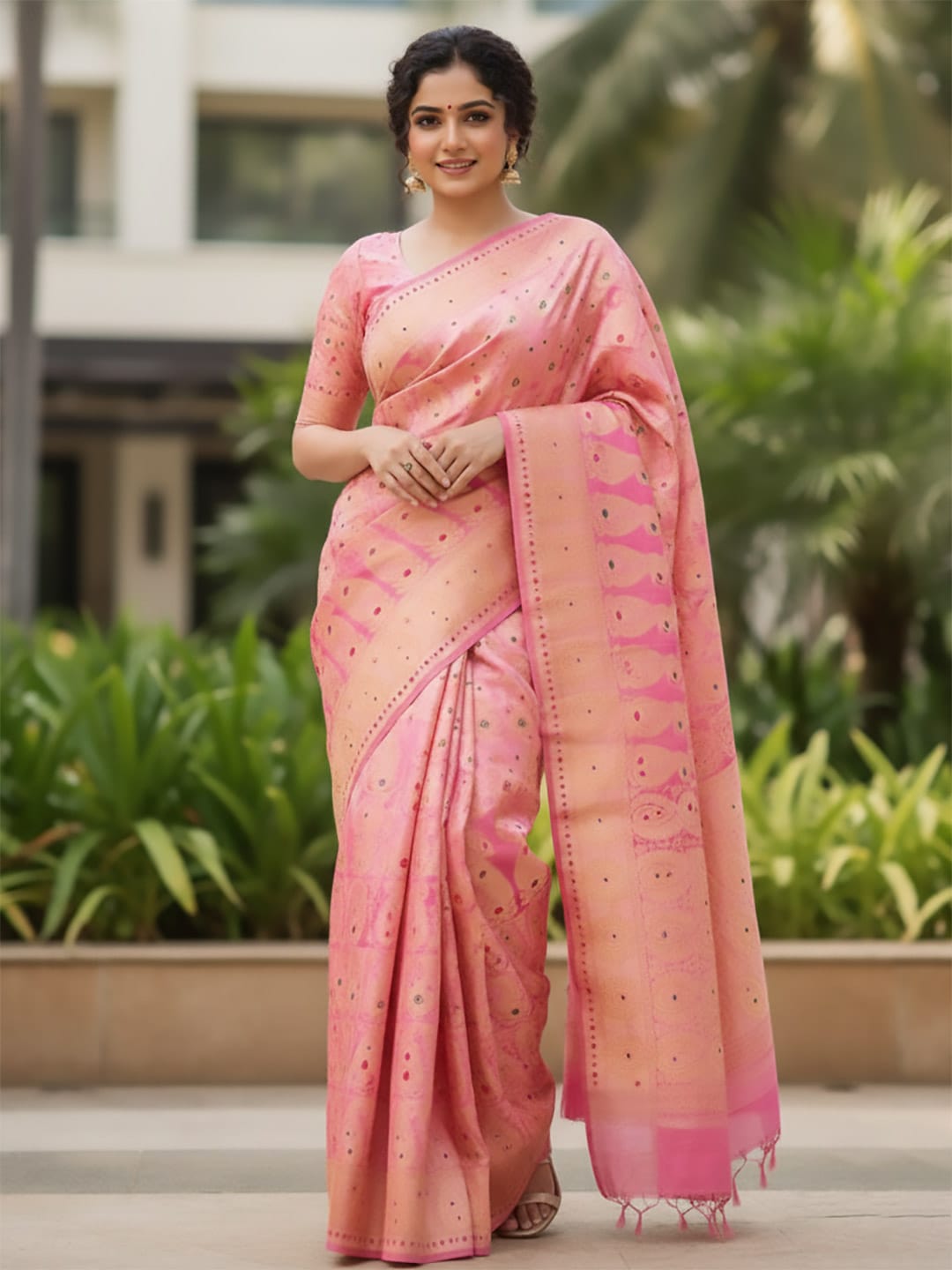 Ethnic Motifs Silk Cotton Handloom Banarasi Saree