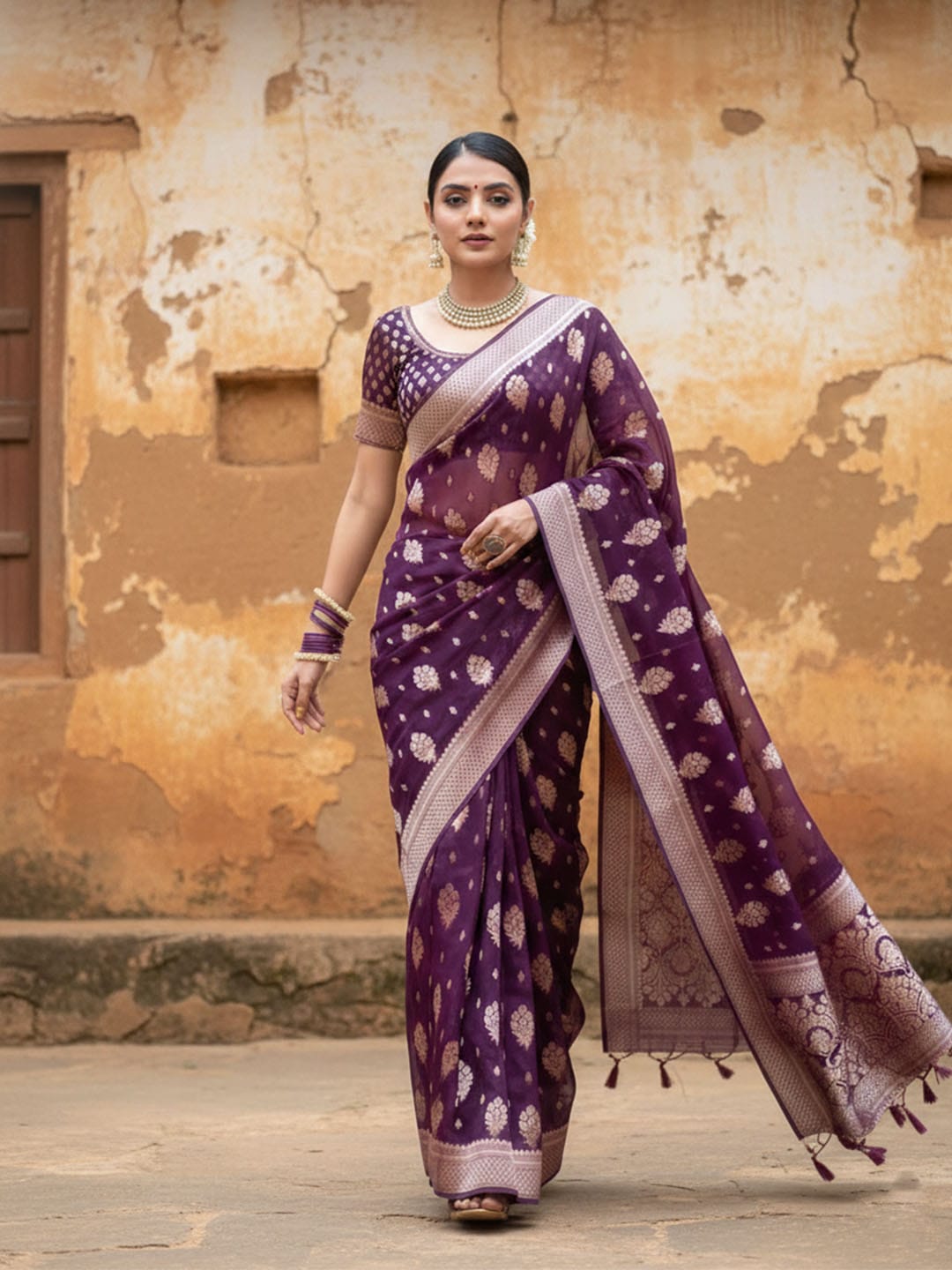 Ethnic Motifs Silk Cotton Handloom Banarasi Saree