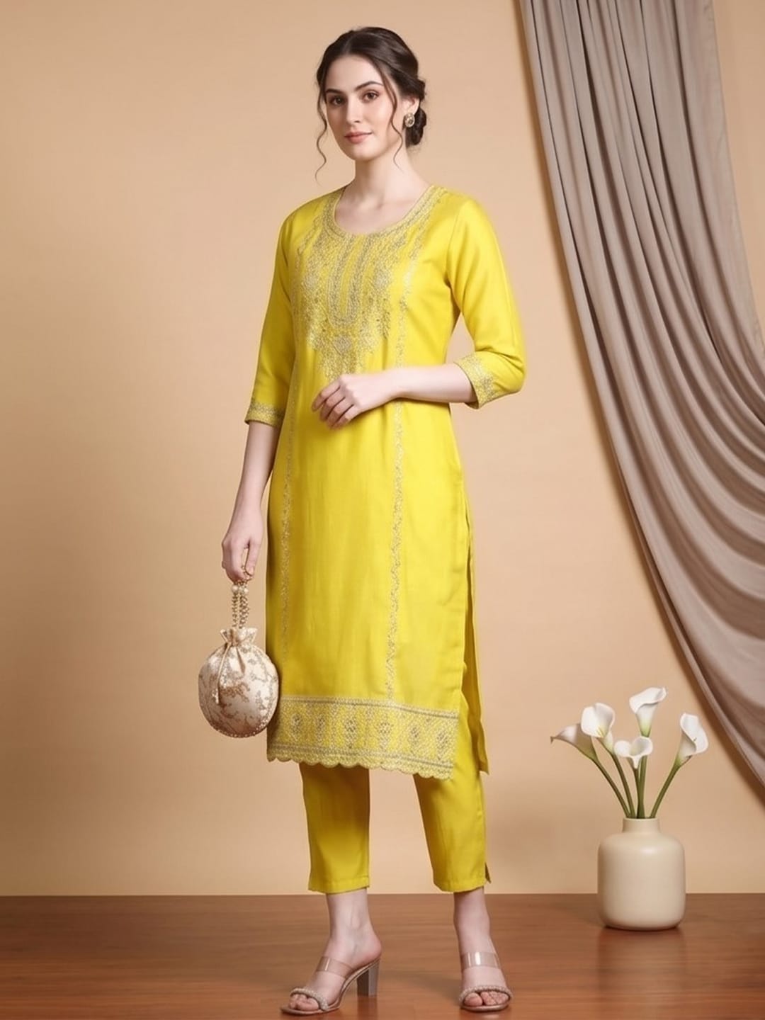 The Kurti Collection Women Lime Green Kurta Set With Dupatta