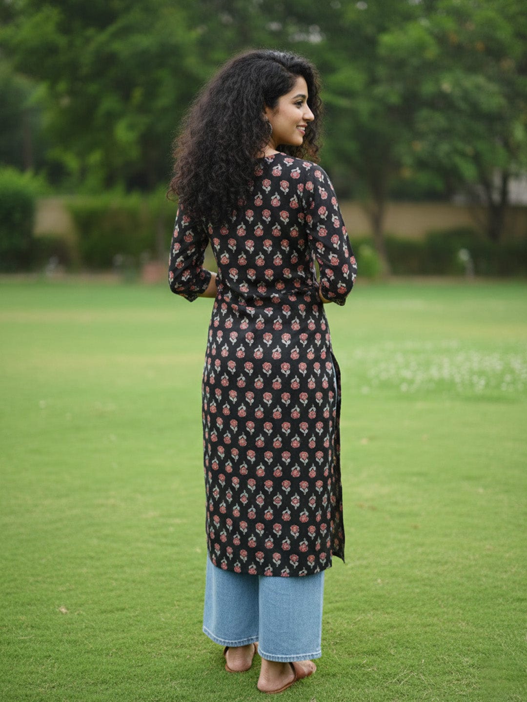 The Kurti Collection Mint Ditsy Floral Lace kurta set