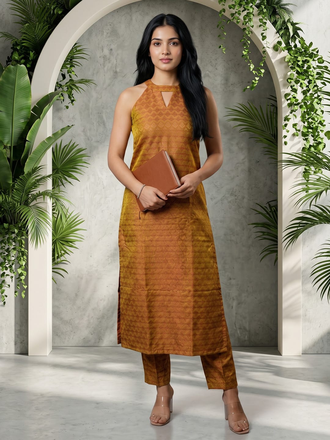 Textured Copper Kurta Set