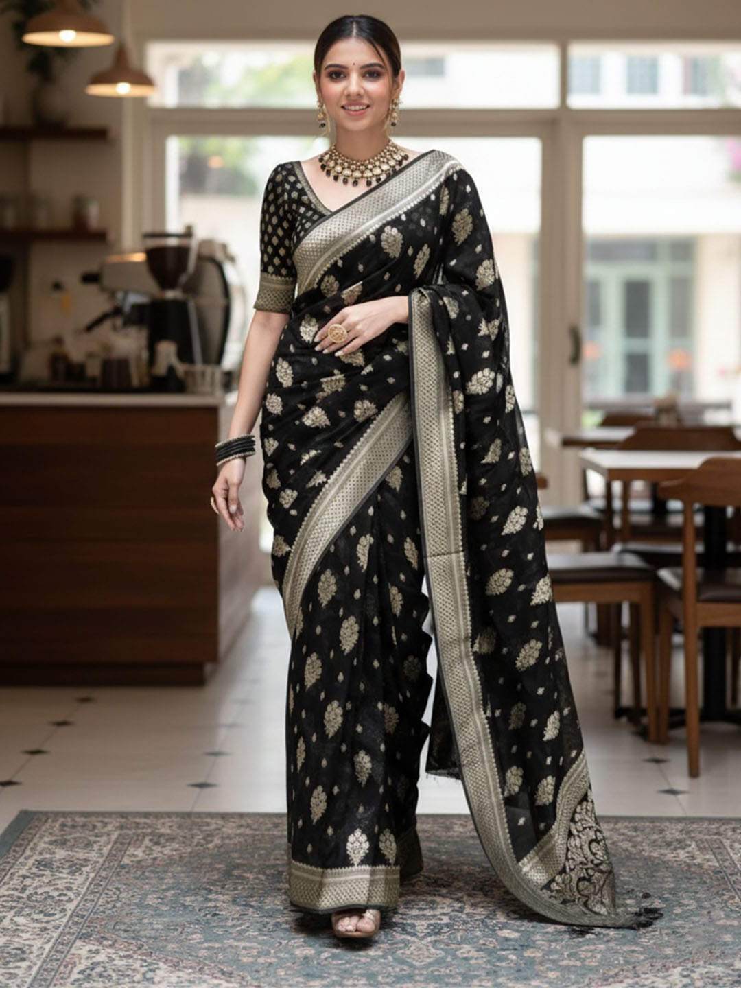 Ethnic Motifs Silk Cotton Handloom Banarasi Saree