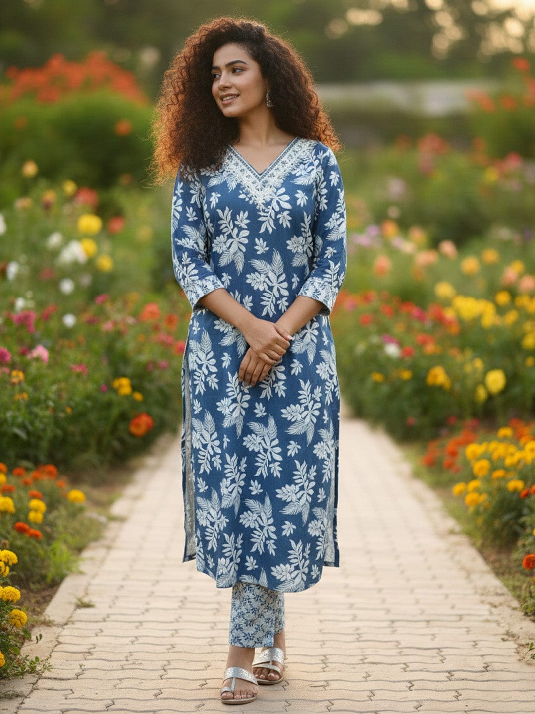 Oceanic Bloom V-Neck Set