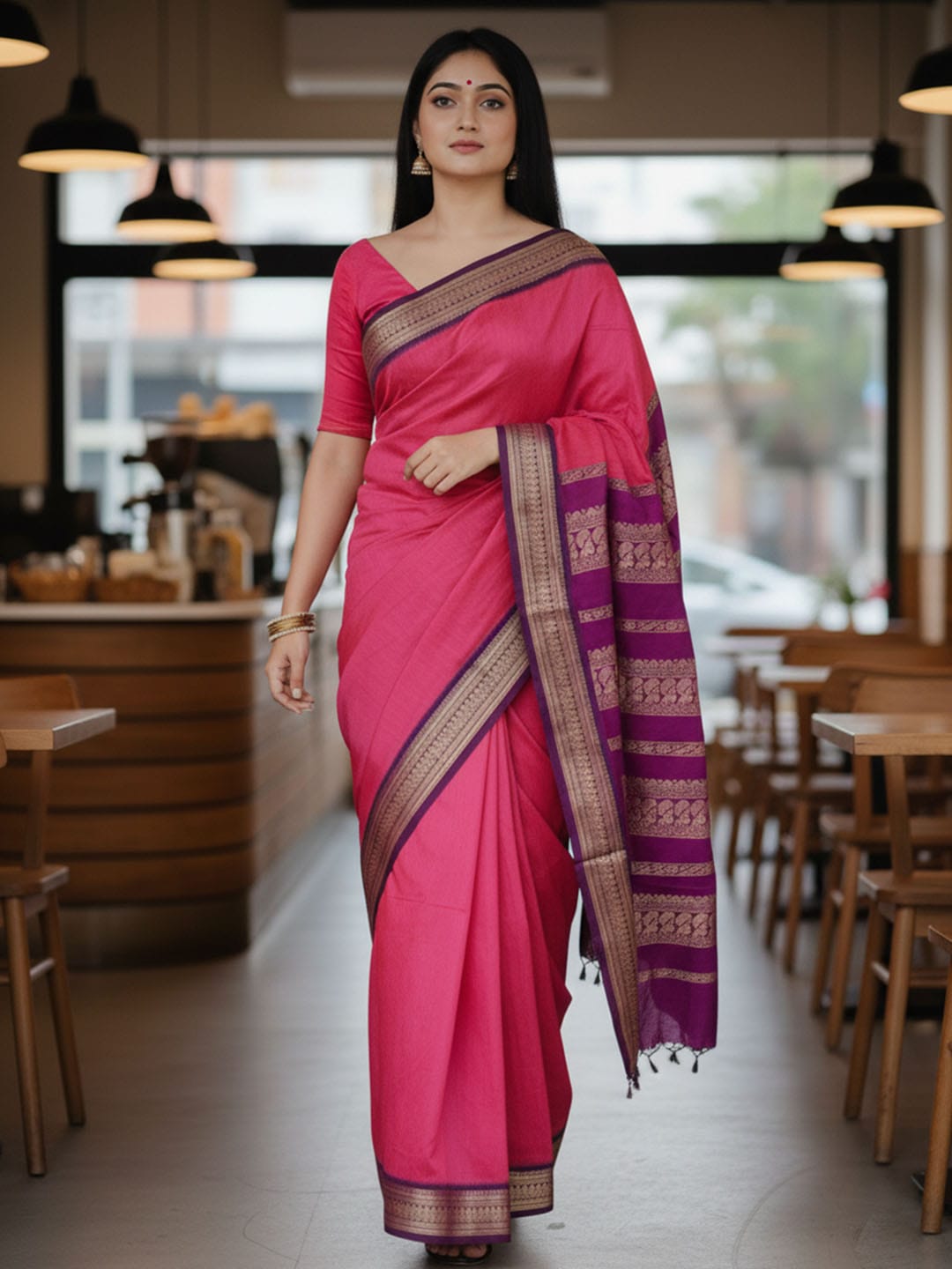 Ethnic Motifs Silk Cotton Handloom Banarasi Saree