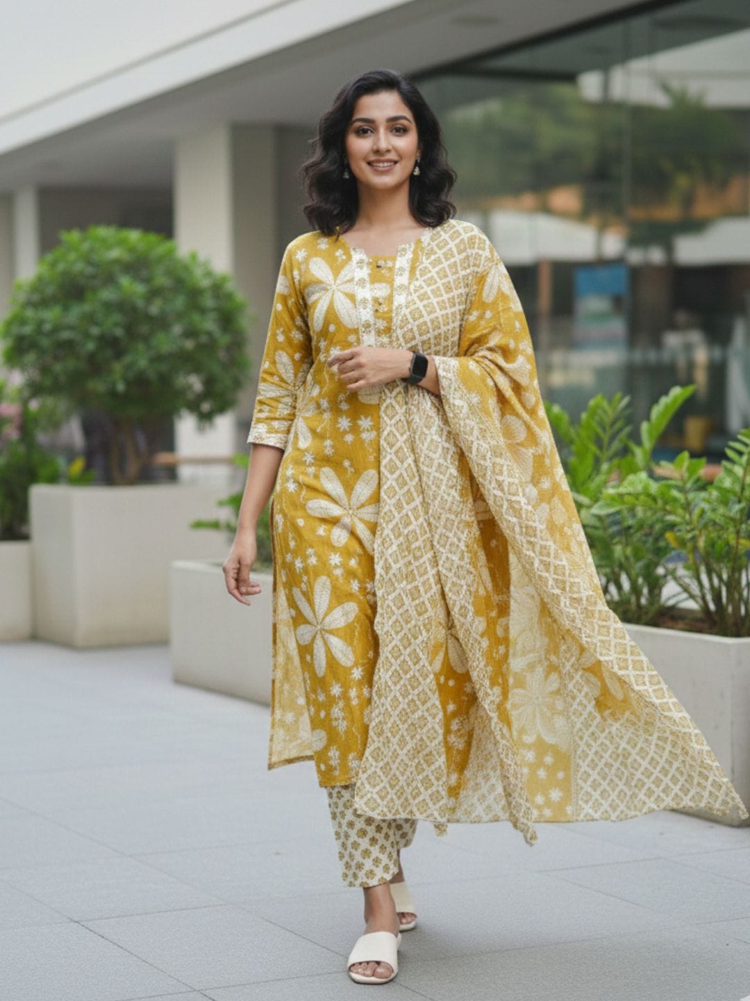 The Kurti Collection Women Floral Printed Regular Kurta with Trousers & With Dupatta