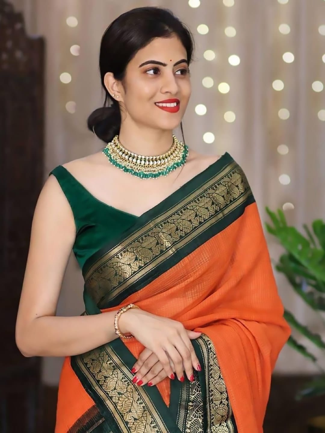 Ethnic Motifs Silk Cotton Handloom Banarasi Saree
