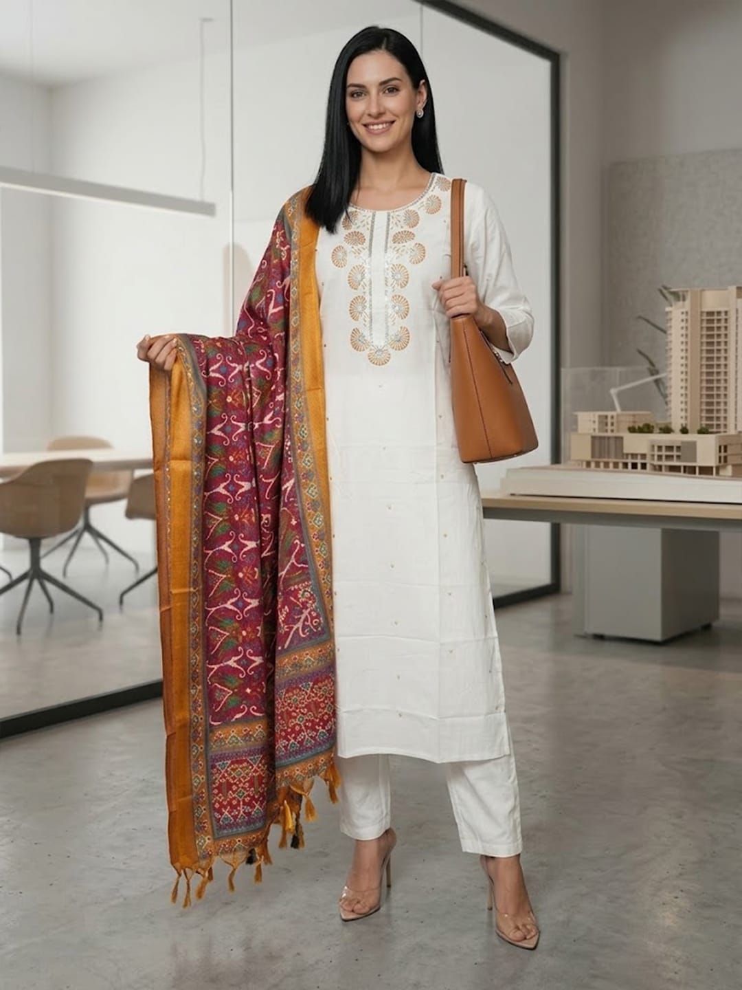 The Sovereign White Set With dupatta