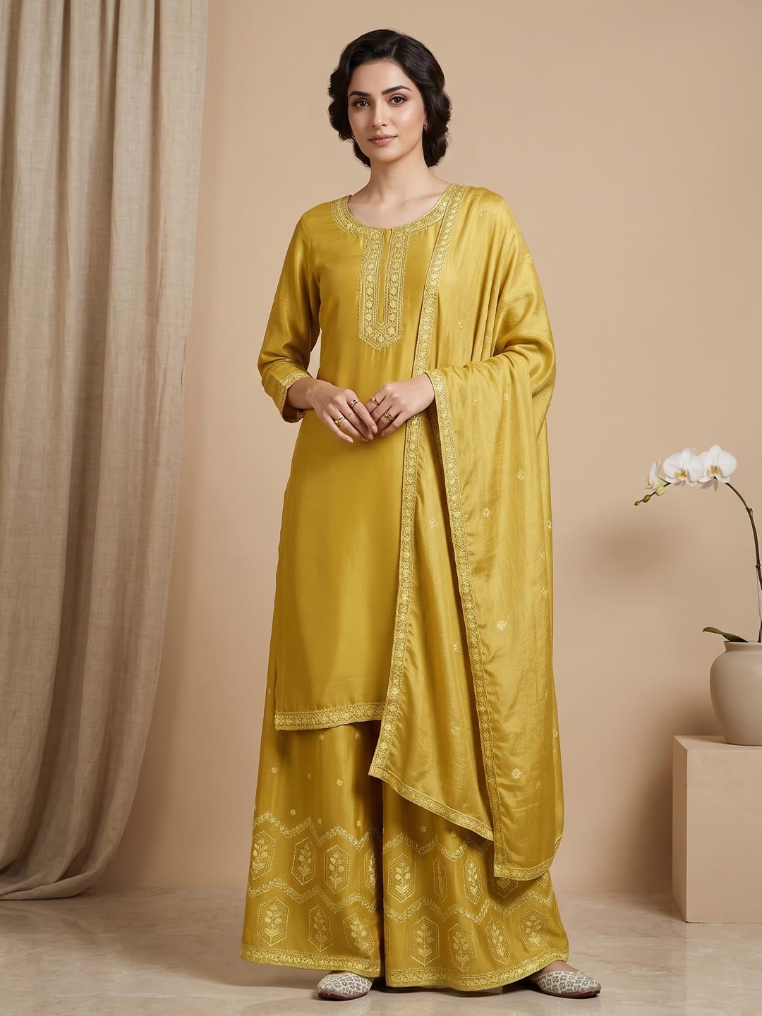 The Kurti Collection Women-Bead Work Kurta With Sharara And Dupatta