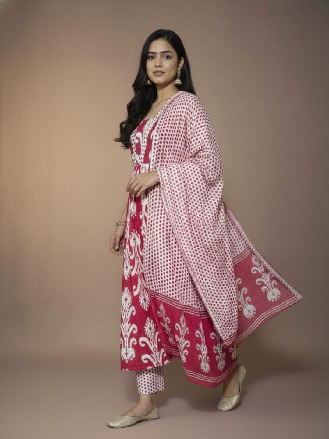 Vibrant Magenta V-Neck kurta Set with dupatta