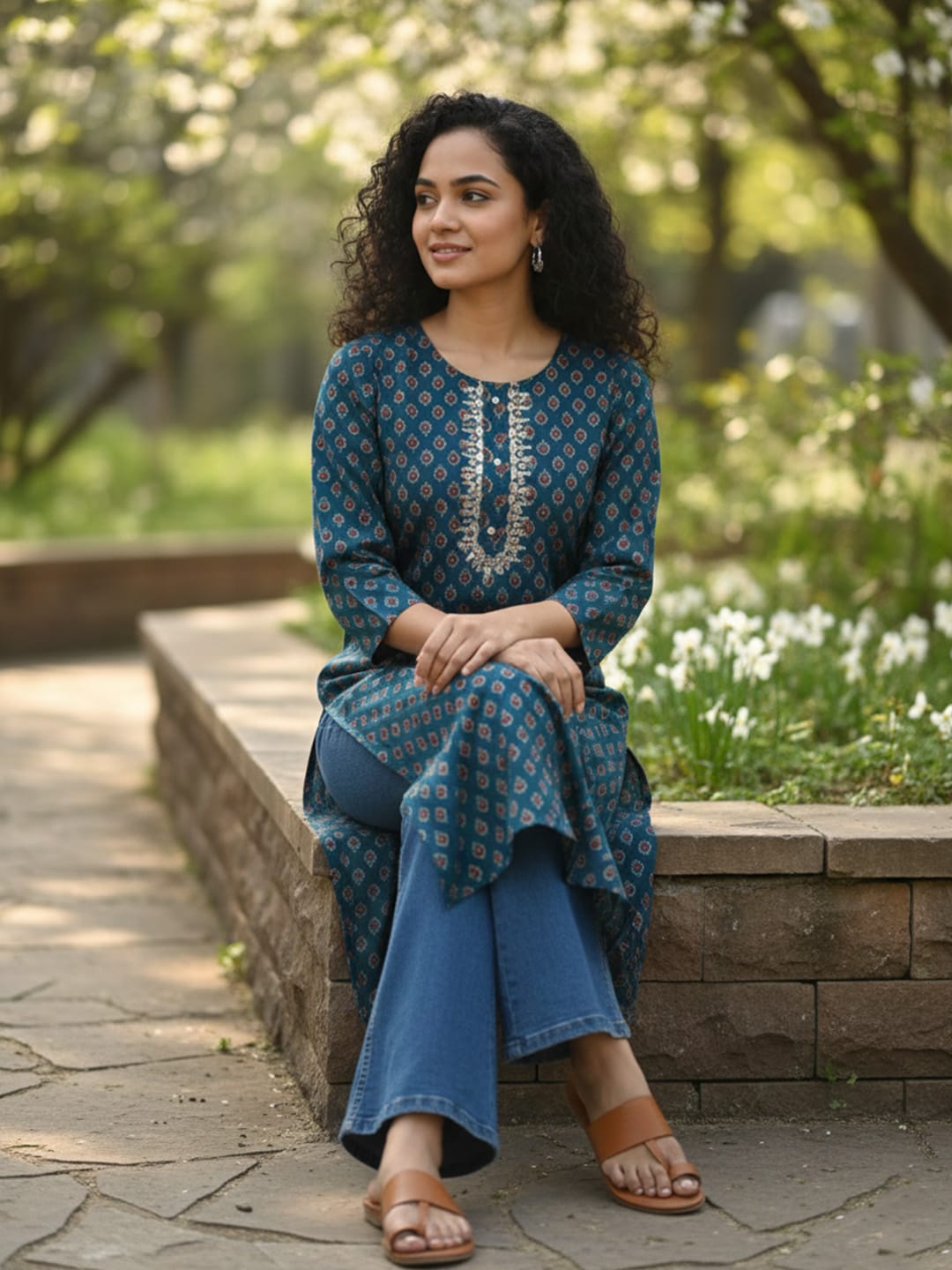 Teal green cotton Kurta