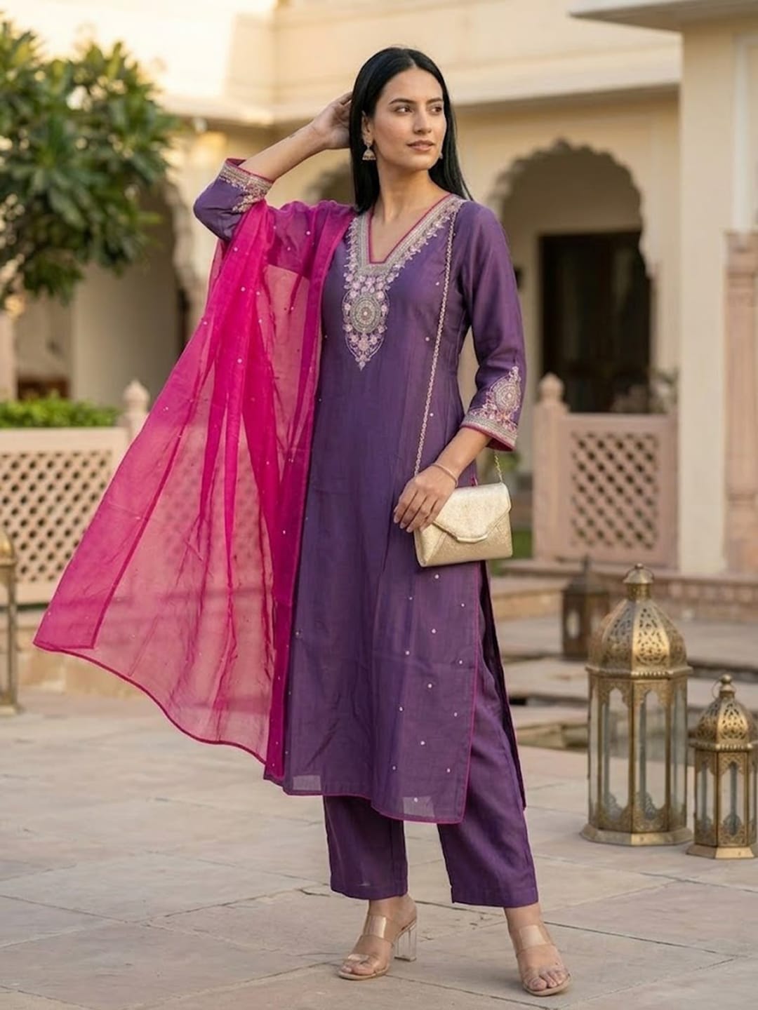 Embroidered Kurta Set With Dupatta