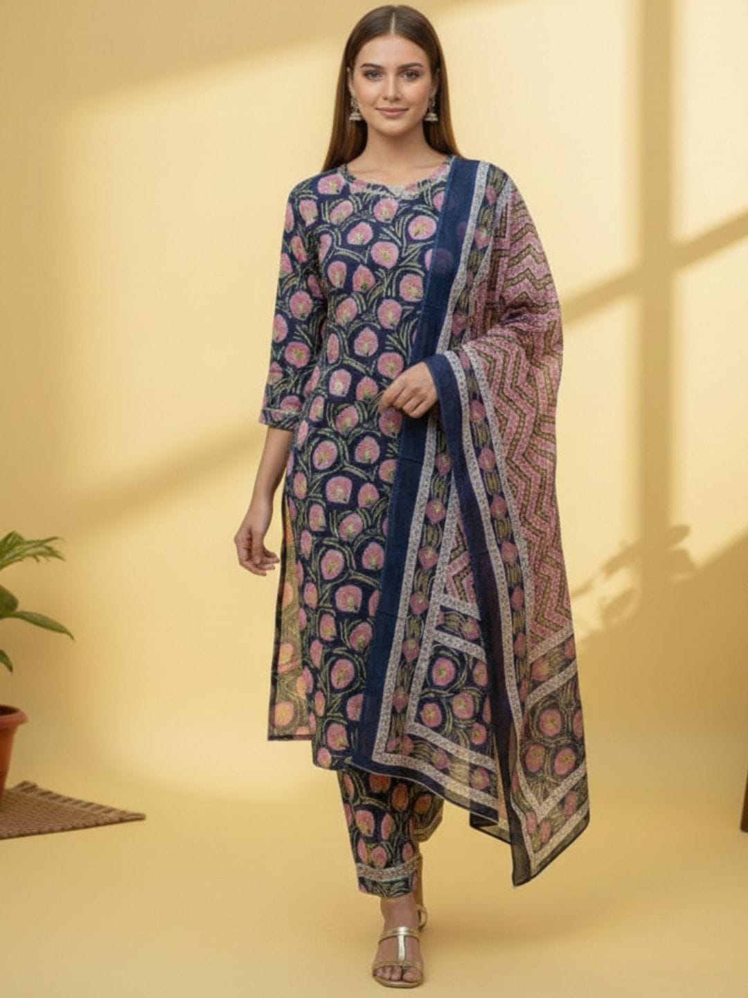 Trendy & Catchy Summer Kurta Set With Printed Dupatta