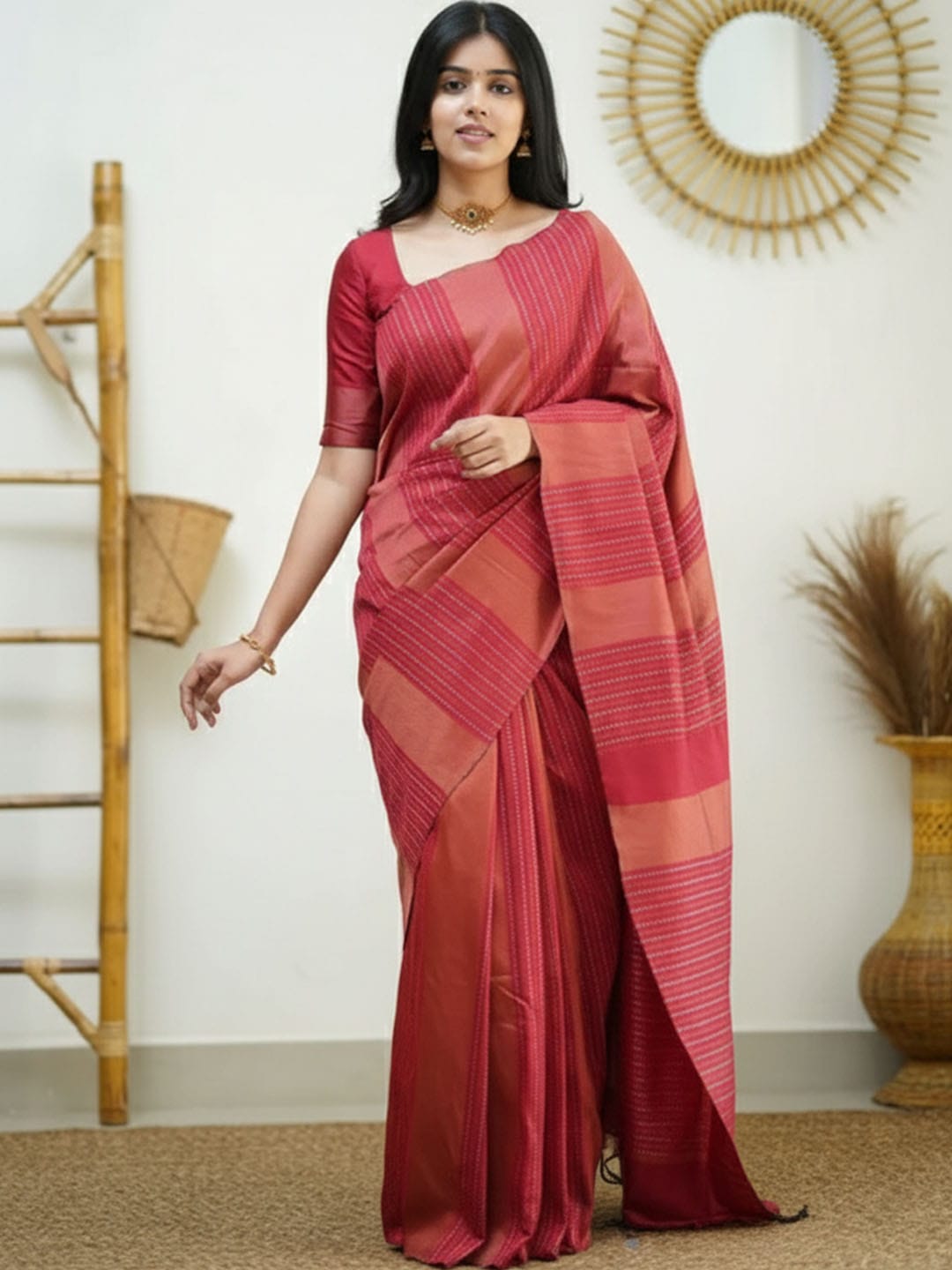 Ethnic Motifs Silk Cotton Handloom Banarasi Saree