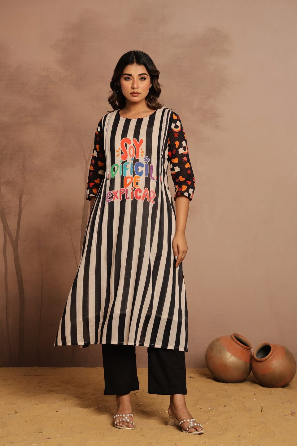 Monochrome Striped Fusion Kurta
