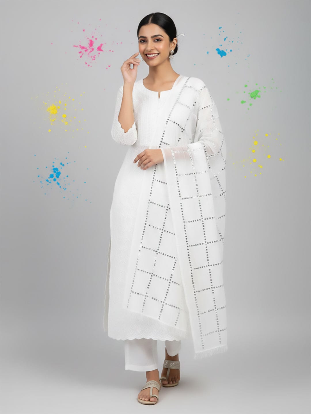 Elegant net dupatta featuring sequence detailing for a stylish and feminine finish.