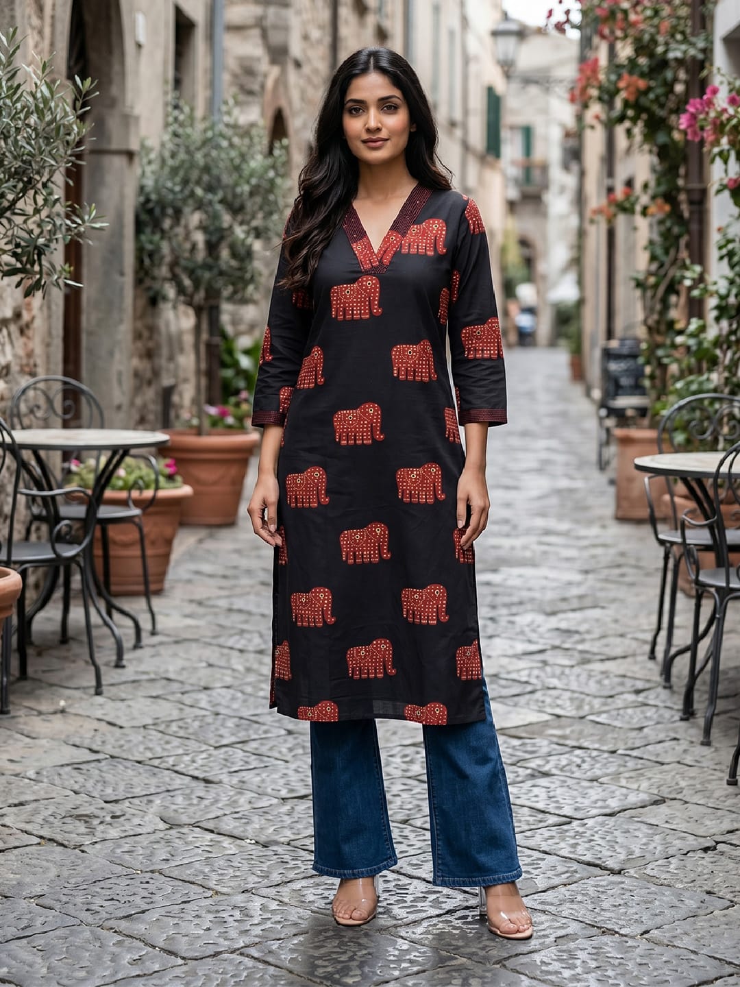 Women Heritage Hathi Printed Kurta
