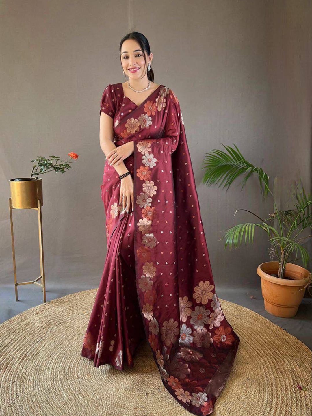 Ethnic Motifs Silk Cotton Handloom Banarasi Saree