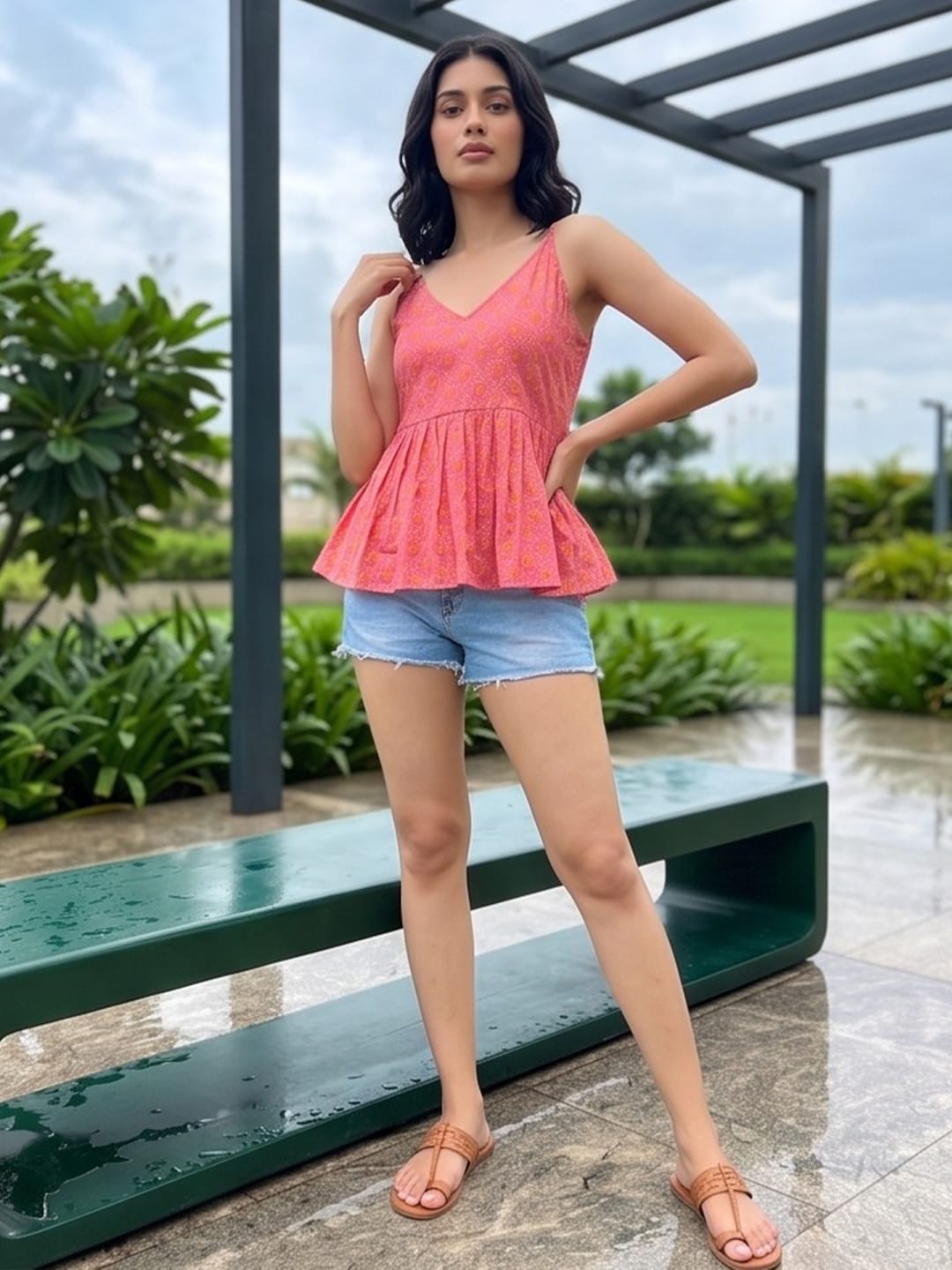 The Kurti Collection Women's Pink Festive Peplum Top