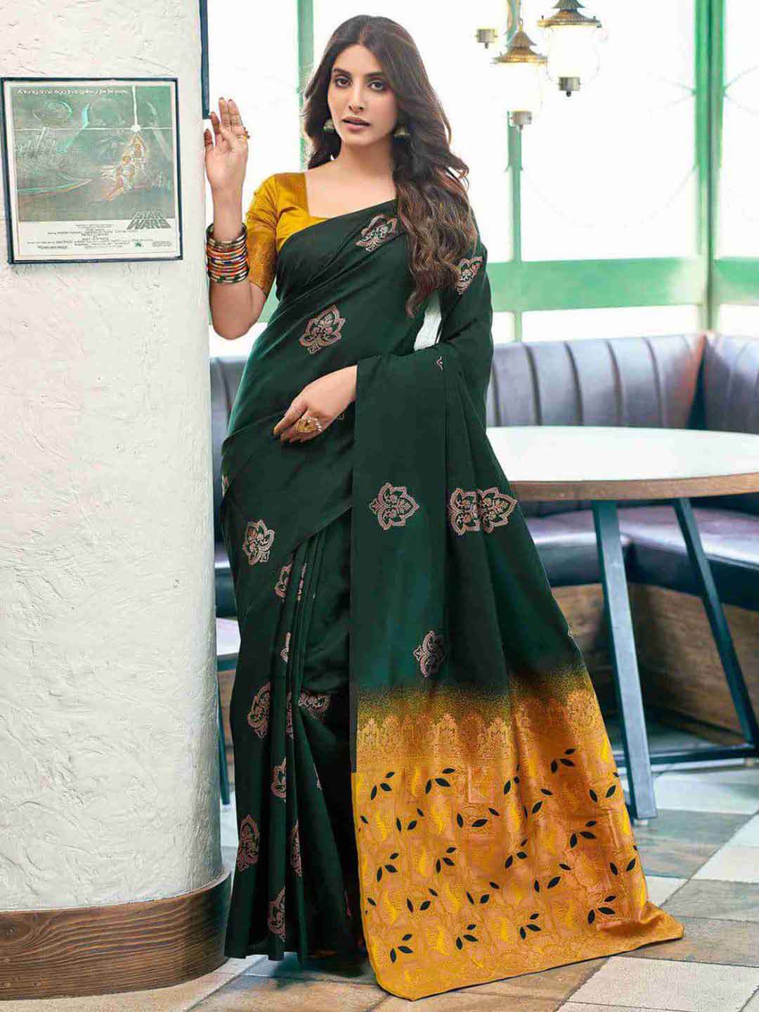 Ethnic Motifs Silk Cotton Handloom Banarasi Saree