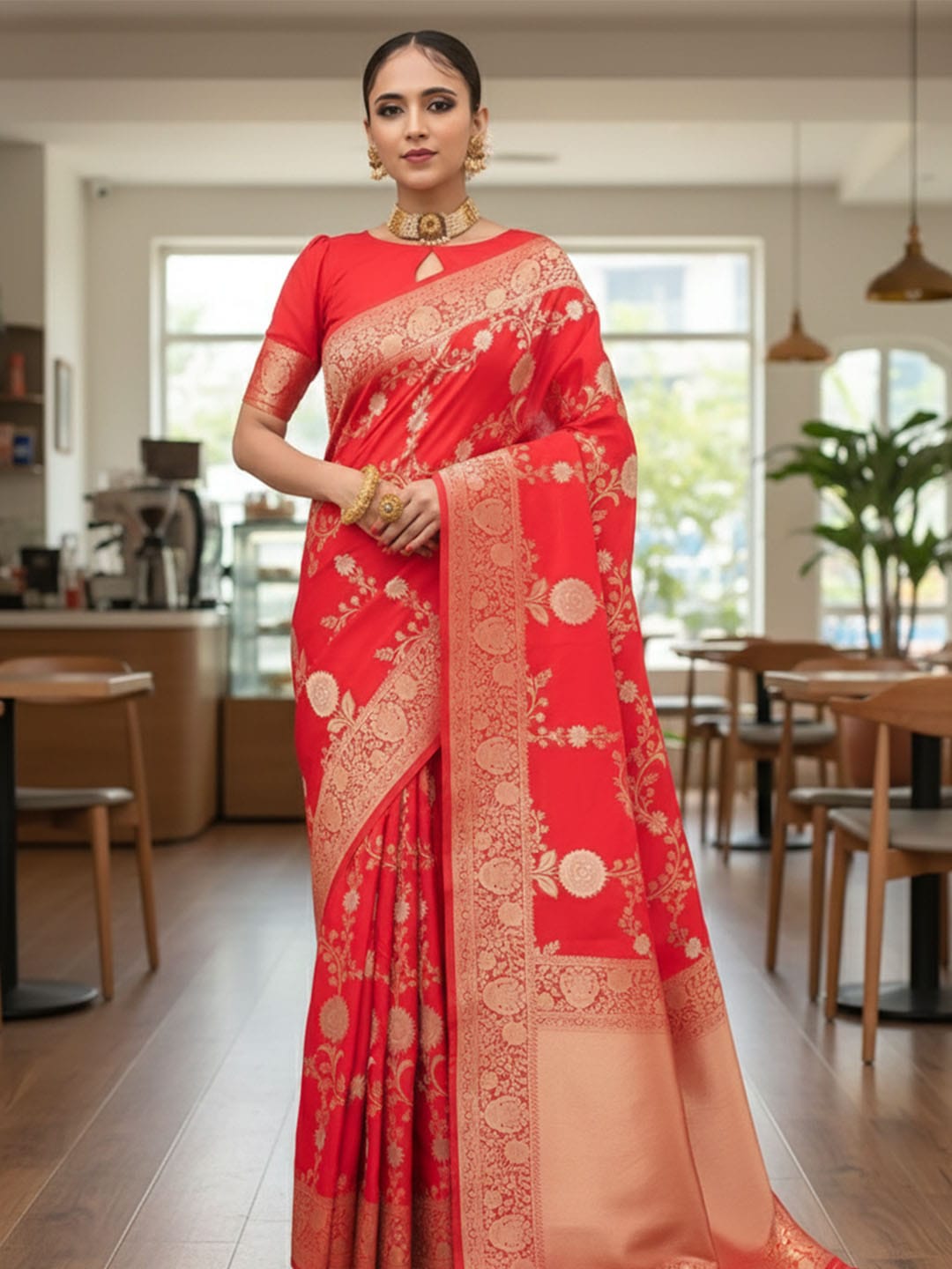 Ethnic Motifs Silk Cotton Handloom Banarasi Saree