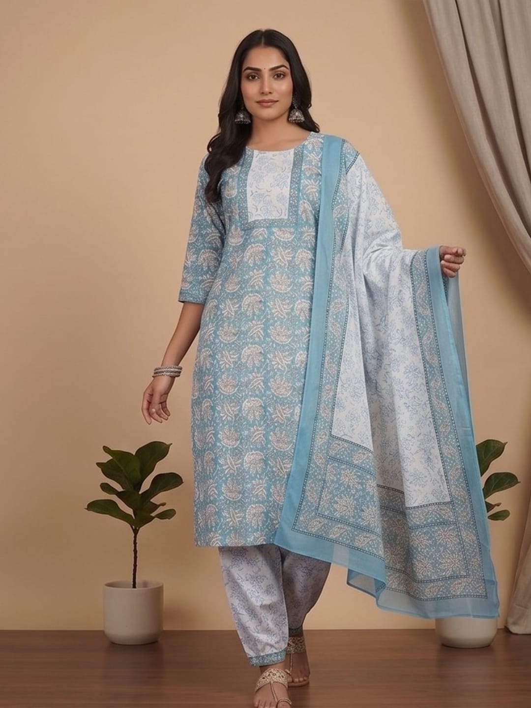 The Kurti Collection Women Ethnic Floral Printed Kurta Wih Salwar & Dupatta